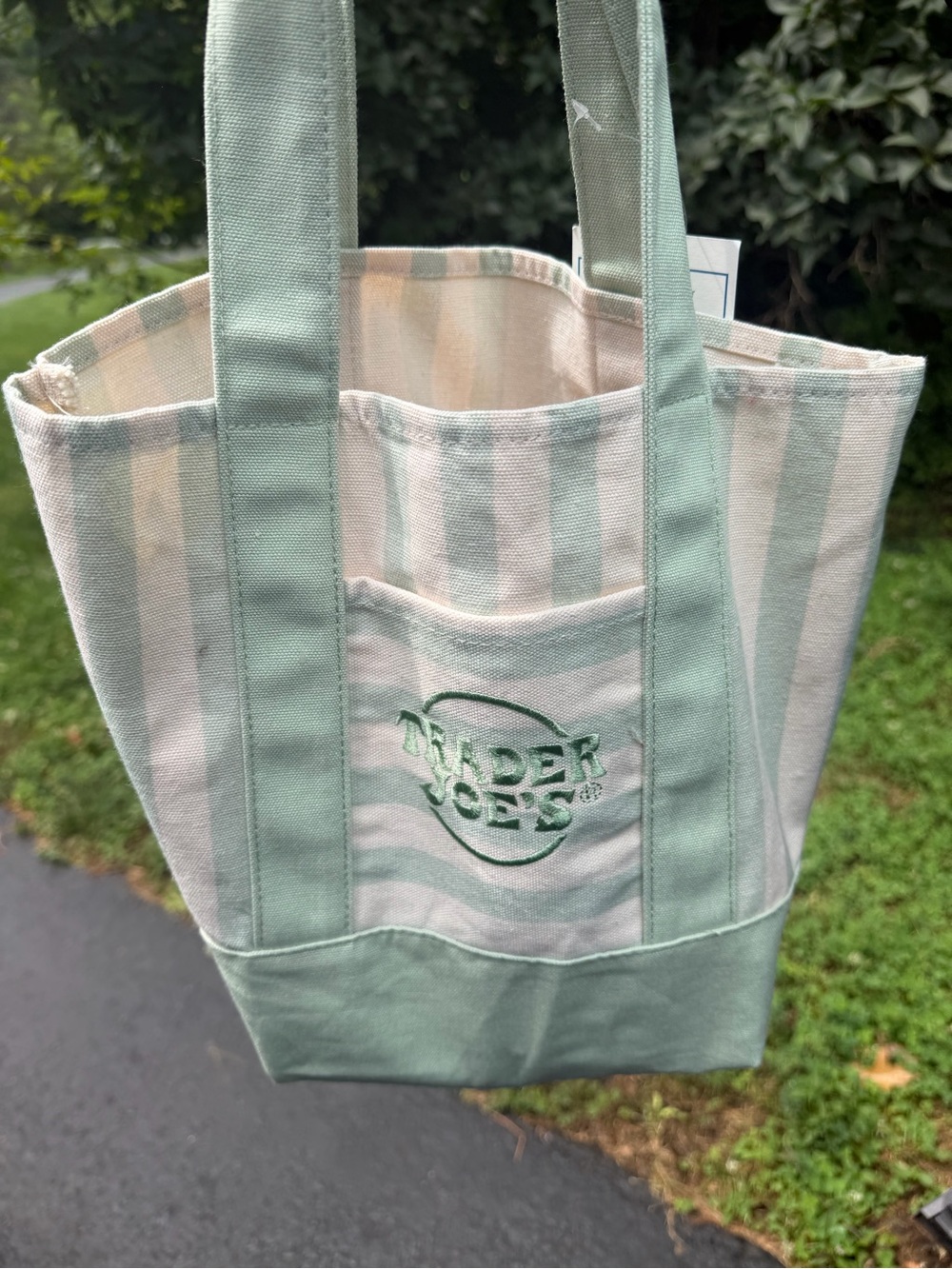 Trader Joe’s ~ NWT Mint Green Striped Canvas Tote Bag